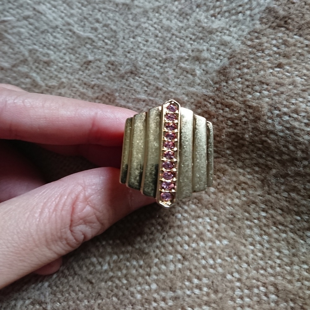 JewelMint gold square ring with pink quartz/stones